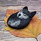Order Felted Pin Brooch sleeping black kitten. moyaksessyar. Livemaster. . Brooches Фото №3