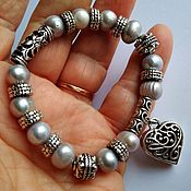 Украшения handmade. Livemaster - original item Pearl HEART bracelet made of silver-gray natural pearls. Handmade.