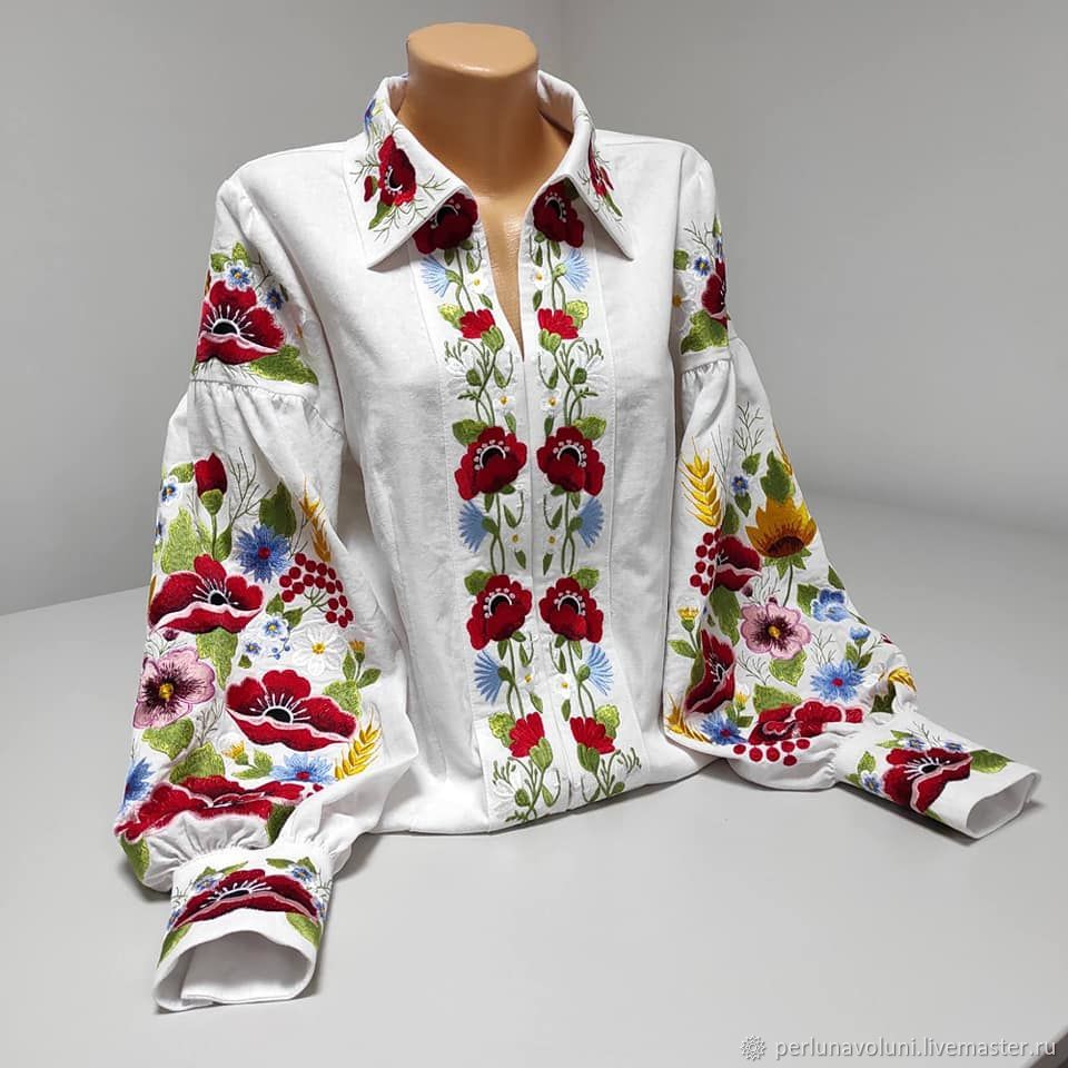 Блузка с вышивкой " Маки ", Блузки и рубашки, Москва,  Фото №1