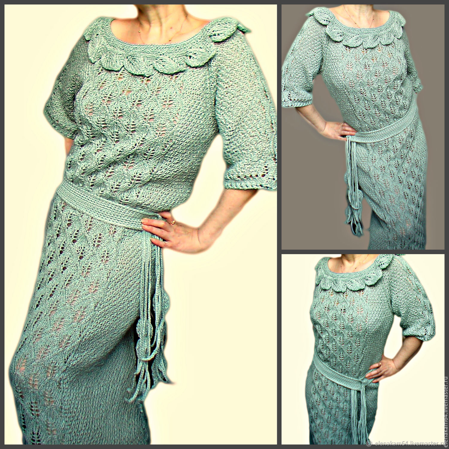 Вязаное льняное платье