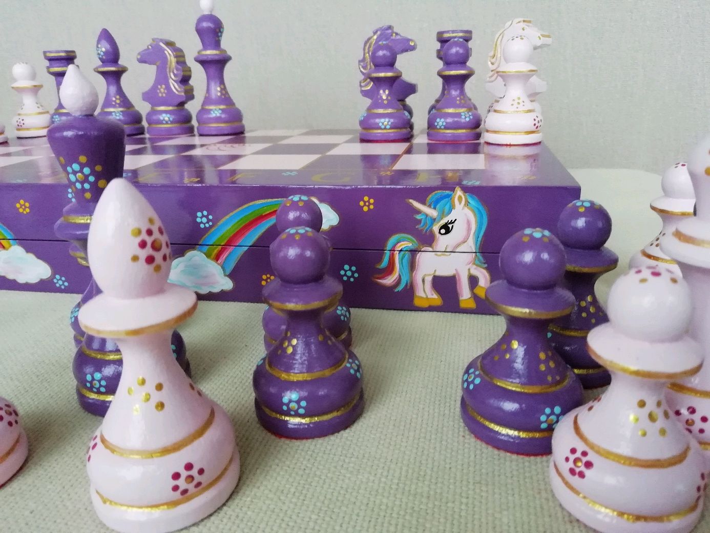 Wooden Pieces Chess Set Wood Hand Carved Board Children Kids Toy Multicolor G 