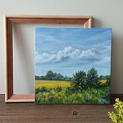 Картины и панно handmade. Livemaster - original item Oil Painting Landscape! canvas, field, 20*20 cm.. Handmade.