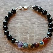 Украшения handmade. Livemaster - original item Amulet bracelet with onyx and a mix of stones with 925 sterling silver. Handmade.
