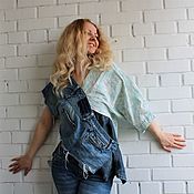 Удобная текстильная авоська из винтажной джинсы «Почтальон». Экосумка