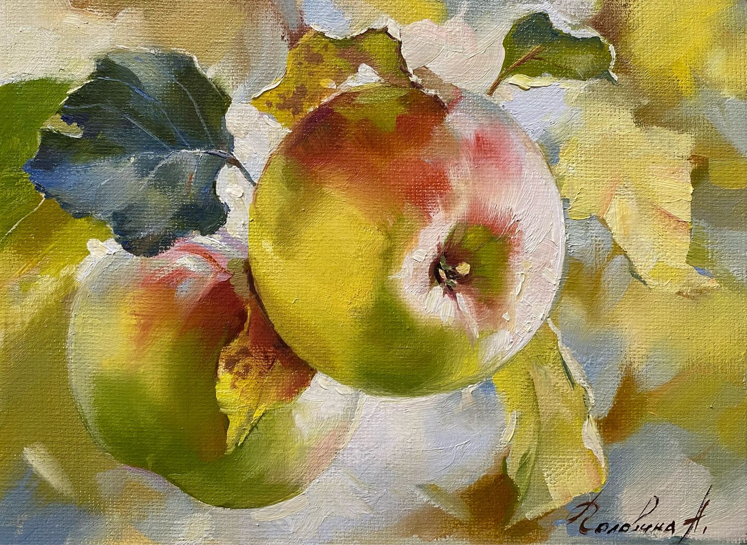Яблоко и ягоды картина маслом