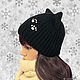Order Hat with ears-Cat knitted Cat paws black. Space Cat Knitting. Livemaster. . Caps Фото №3