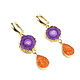 Earrings with solar quartz and agate druse, purple, orange, Earrings, Moscow,  Фото №1