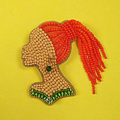 Украшения handmade. Livemaster - original item Beaded brooch red-haired Girl with braids in green, girl with dreadlocks. Handmade.