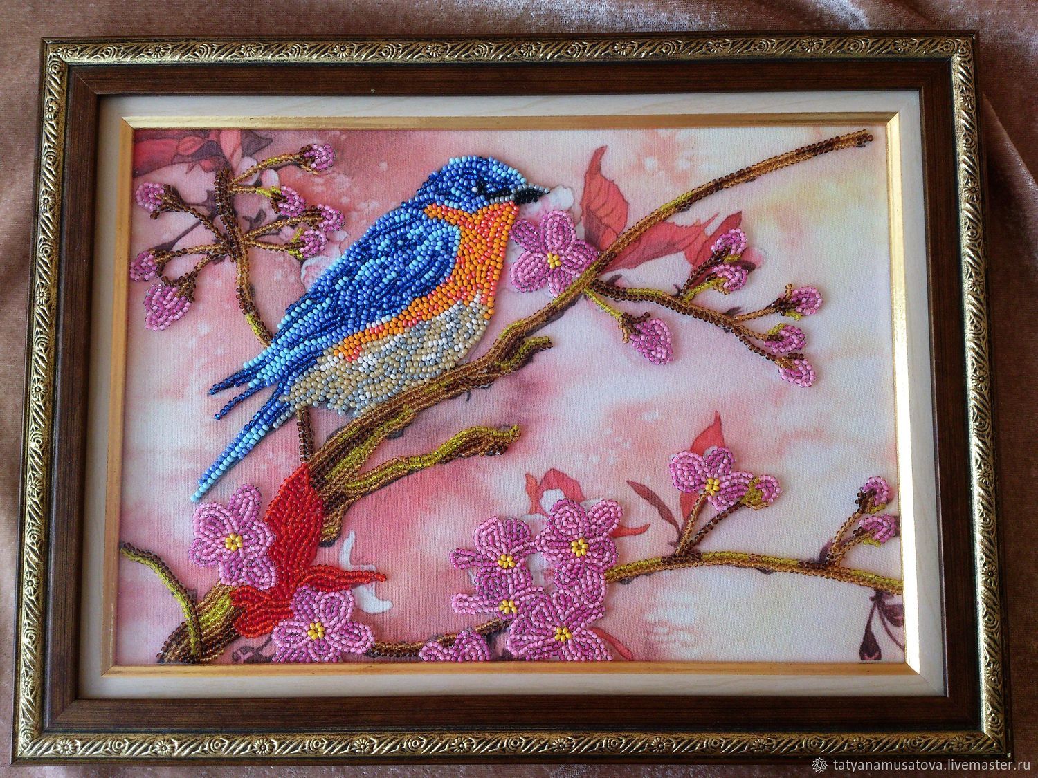  Картина бисером: Синяя птица на цветущей ветке, Картины, Пенза,  Фото №1