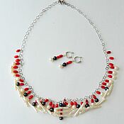 Украшения handmade. Livemaster - original item Pearl and Coral Necklace and Earrings.. Handmade.