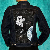 Одежда handmade. Livemaster - original item Denim jacket with an astronaut in space hand painted. Handmade.