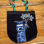 Сумки и аксессуары ручной работы. Ярмарка Мастеров - ручная работа Bag - shopper  "Blue Dog with Blue Flowers" for children. Handmade.