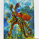 Octopus oil painting on canvas undersea world of abstraction with a palette knife, Pictures, Schyolkovo,  Фото №1