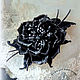 ЦВЕТЫ ИЗ КОЖИ БРОШЬ роза черная с серебром, Брошь-булавка, Черноголовка,  Фото №1