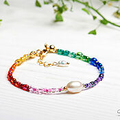 Украшения handmade. Livemaster - original item A rainbow bracelet made of multicolored beads with a pearl. Handmade.