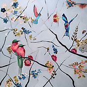Картины и панно handmade. Livemaster - original item Pictures: Painting Birds of Paradise Oil (Gray Pink Blue). Handmade.