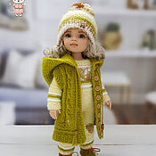 Set of beanie and scarf for the doll pistachio color 22 - 23 cm