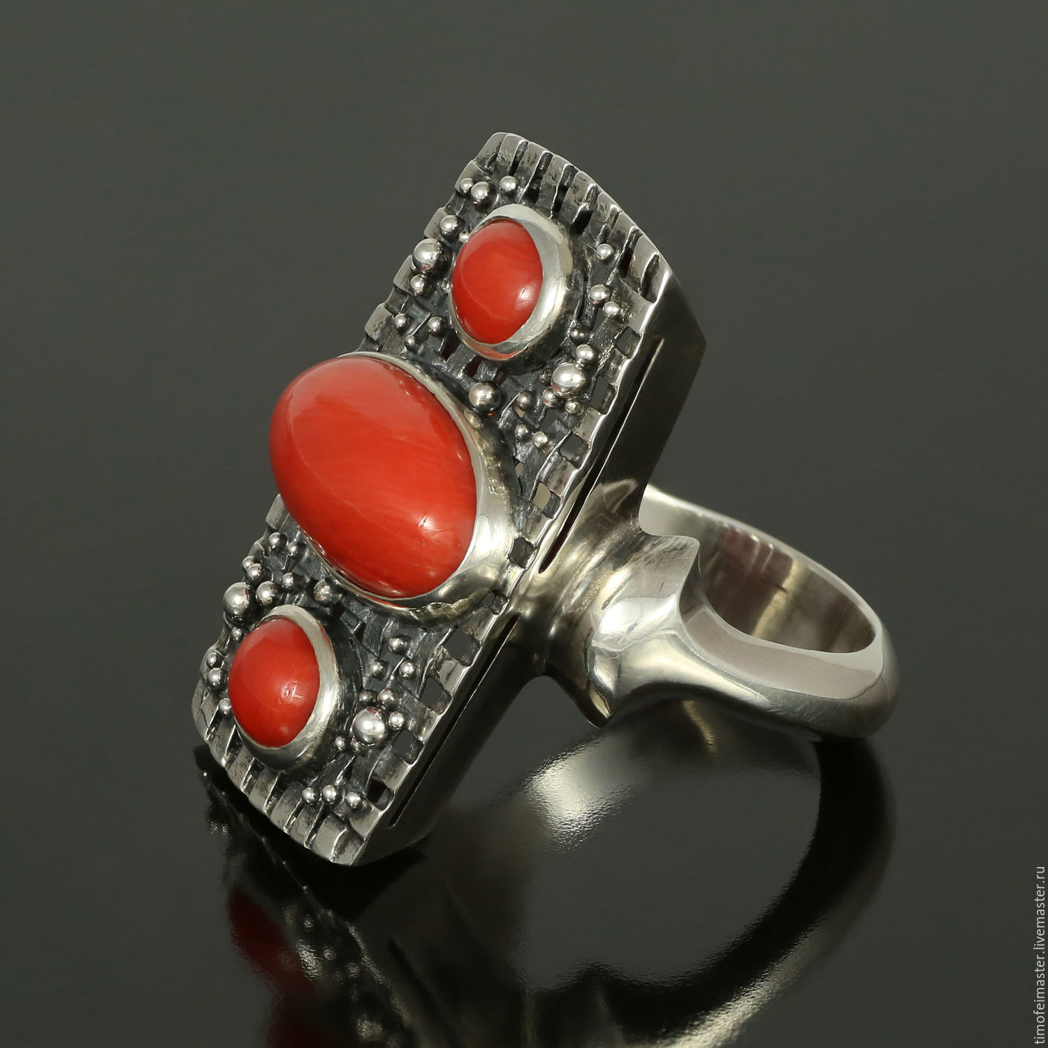 Ebony and coral ring