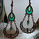 Brass  copper plated earrings with fianites "Emerald Garden". Earrings. IVA victorian style. My Livemaster. Фото №5