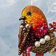  Осенняя брошь "Птичка в гнезде". Брошь-булавка. Sofi brooches. Интернет-магазин Ярмарка Мастеров.  Фото №2