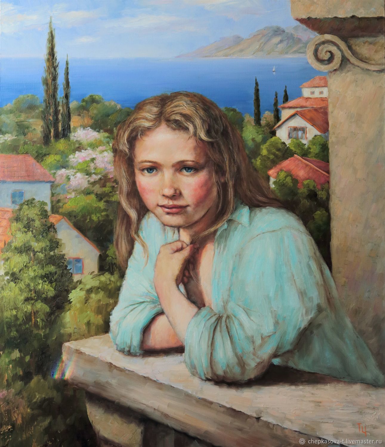 Девушка на балконе. Холст, масло, Картины, Москва,  Фото №1