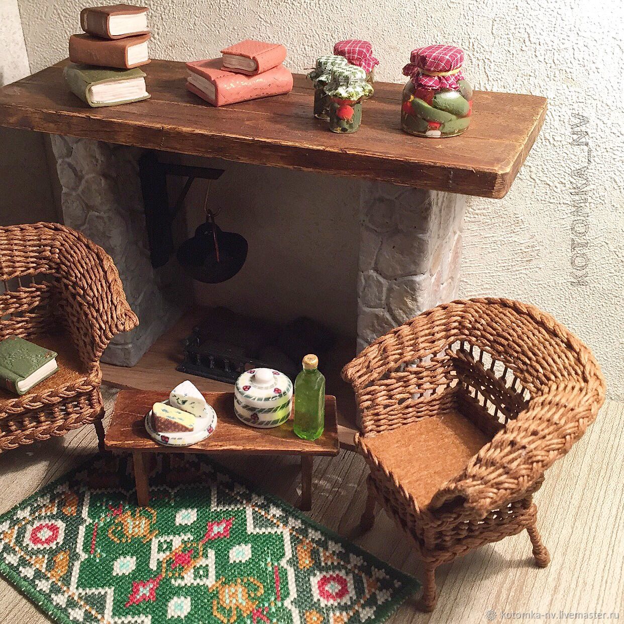 Chair for dolls wicker - Dollhouse miniature for doll #kotomka_nv_F004 - wicker chair for dolls - the seat is upholstered with felt
