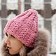 Women's knitted hat, voluminous, with a lapel in the color of a dusty rose. Caps. lfrisa. My Livemaster. Фото №5