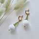 Delicate earrings with white agate and chrysolites green, Earrings, St. Petersburg,  Фото №1