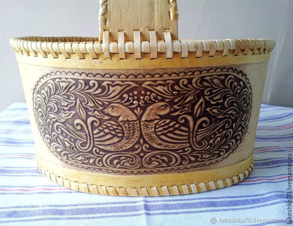 Корзина из бересты большая "Птички". Арт.4009 в интернет-магазине ...