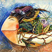 Картина маслом "Флористическая рыба с перчиком"