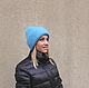 Oversize mohair hat . Blue winter hat . woman beanie hat, Caps, Riga,  Фото №1