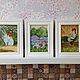The Country set of three paintings size 10h15sm. each (size without frame). Oil painting, the surface is covered with a transparent lacquer, decorated in wood frame white color.
