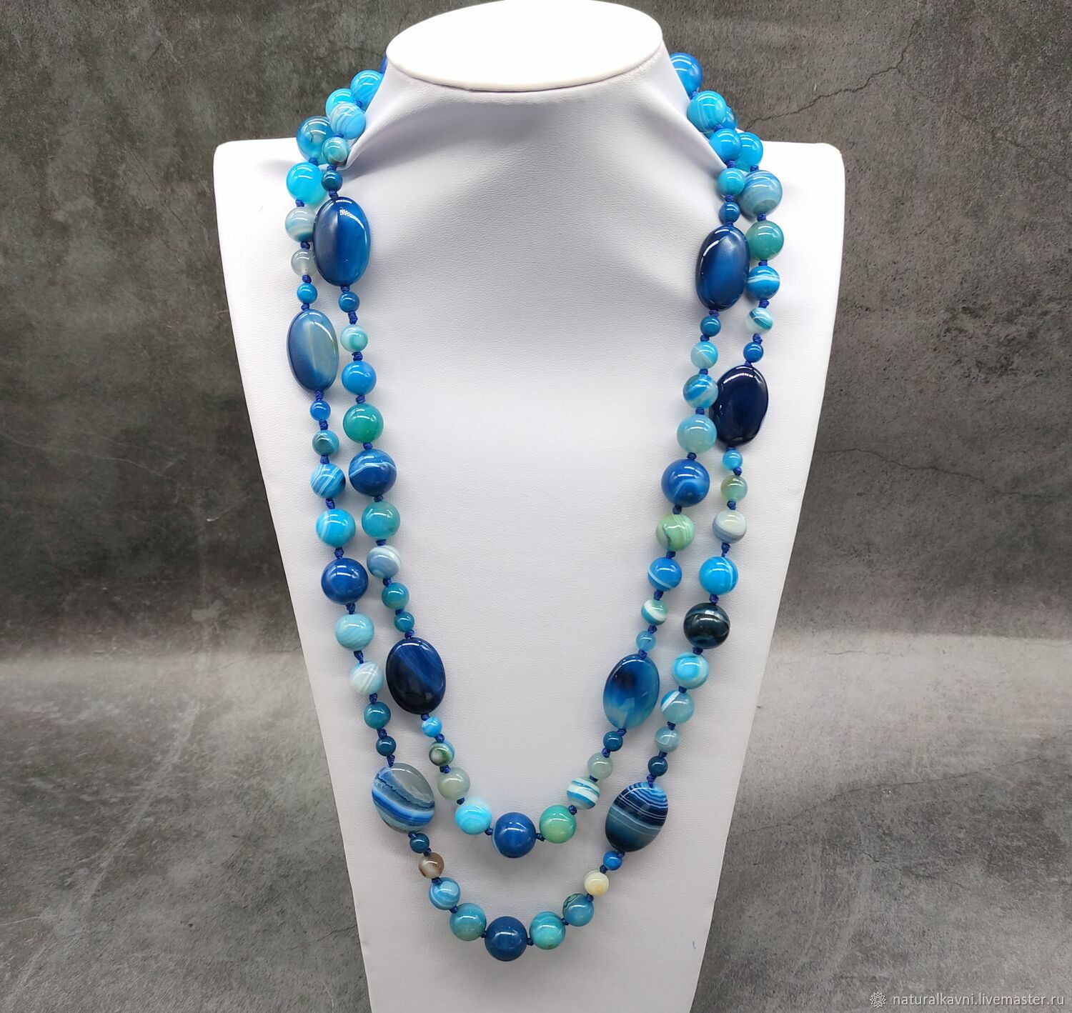 Natural Blue Agate Long Beads, Beads2, Moscow,  Фото №1