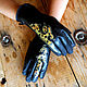 Black leather gloves.Unique design gloves."The golden coffee" Size 8.5, Gloves, Trakai,  Фото №1