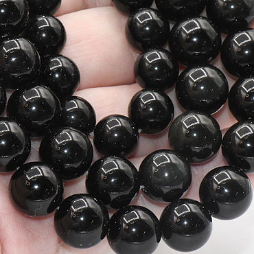 Материалы для творчества ручной работы. Ярмарка Мастеров - ручная работа Обсидиан натуральный черный бусины 10,4 и 12 мм нить 36 см БНК-269. Handmade.