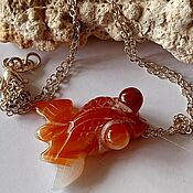Украшения handmade. Livemaster - original item Pendant: Mini necklace Fish carved from AGATE 925 Silver. Handmade.