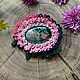 The pink soutache brooch decoration with natural stone colors of summer, Brooches, Moscow,  Фото №1