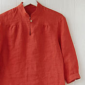 Одежда handmade. Livemaster - original item Terracotta blouse with stand made of 100% linen. Handmade.