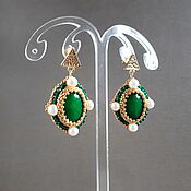 Украшения handmade. Livemaster - original item Stud earrings with green stone, Byzantine earrings with jadeite. Handmade.