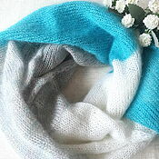Аксессуары handmade. Livemaster - original item Knitted mohair scarf, Down stole with knitting needles mohair turquoise. Handmade.