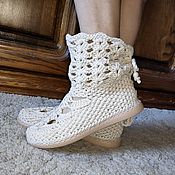Обувь ручной работы handmade. Livemaster - original item Lace-up ankle boots 2, p. 38, white cotton. Handmade.