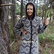 Одежда handmade. Livemaster - original item Knitted jacquard coat made of goat down with a hood. Handmade.