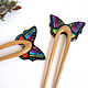 Order Wooden hairpin made of ash, beech, acacia with a colored butterfly. WonderLand. Livemaster. . Hairpin Фото №3