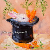 Картины и панно handmade. Livemaster - original item Oil painting on canvas. Carrot magic. Rabbit Cylinder Hatter. Handmade.