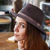 Аксессуары handmade. Livemaster - original item Fedora hat with a flat brim. Color cappuccino. Handmade.