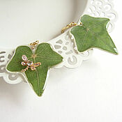 Украшения handmade. Livemaster - original item Earrings with Real Ivy Leaves Green Leaf Dragonfly Gilding. Handmade.