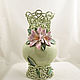 Openwork vase for flowers `Pink lilies`. Braided ceramic and ceramic floristry Elena Zaichenko
