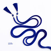 Аксессуары handmade. Livemaster - original item Thin beaded rope belt with tassels Classic blue. Handmade.