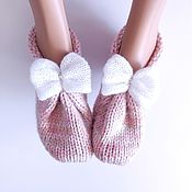 Аксессуары handmade. Livemaster - original item Knitted women`s slippers 38-39, 40-41 powder pink, wool socks,. Handmade.