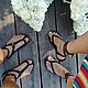 Sandalias de cuero Flip flop con pulseras de chocolate Amargo. Sandals. Katorina Rukodelnica HandMadeButik. Ярмарка Мастеров.  Фото №4